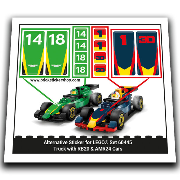Alternative Sticker for Set 60445 - Truck with RB20 &amp; AMR24 Cars