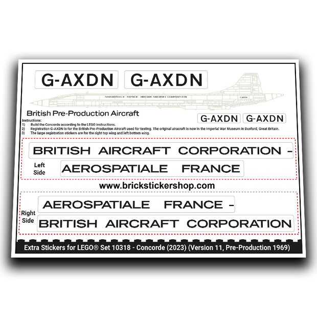 Alternative Aufkleber f&uuml;r Set 10318 - Concorde (Version 11, Pre-Production, 1969)