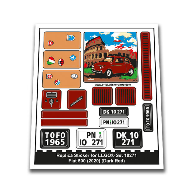 Replacement Sticker for Set 10271 - Fiat 500 (Dark Red)