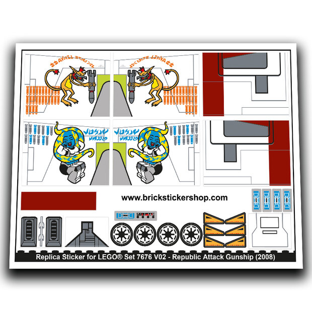 Replica Sticker voor Set 7676 - Republic Attack Gunship
