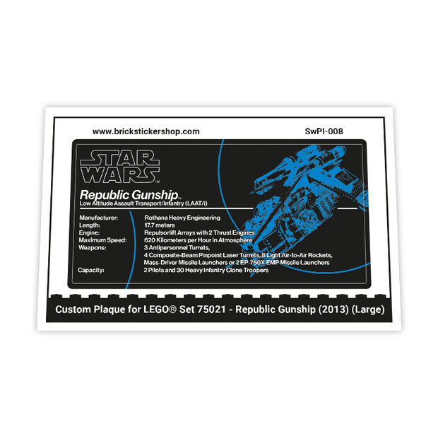 Custom Plaque for Set 75021 - Republic Gunship (Large)