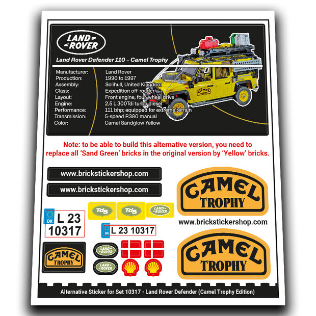 Alternative Sticker for Set 10317 - Land Rover Defender (Camel Trophy Version)