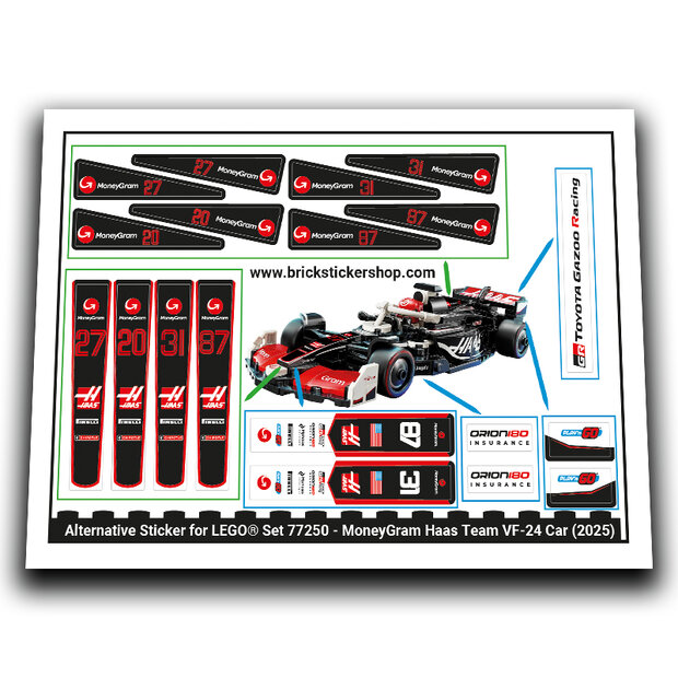 Alternative Sticker for Set 77250 - MoneyGram Haas Team VF-24 Car