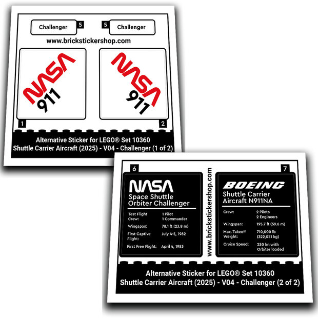 Alternative Sticker for Set 10360 - Shuttle Carrier Aircraft (Version 04 - Challenger)