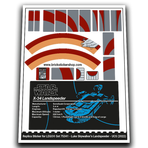 Replacement Sticker voor Set 75341 - Luke Skywalker&#039;s Landspeeder - UCS