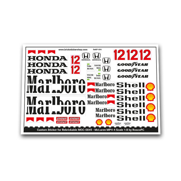 Custom Sticker for MOC - 0845 - McLaren MP4-4 by Pingubricks