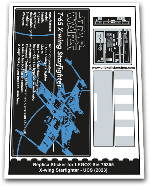 Replacement Sticker for Set 75355 - X wing Starfighter UCS
