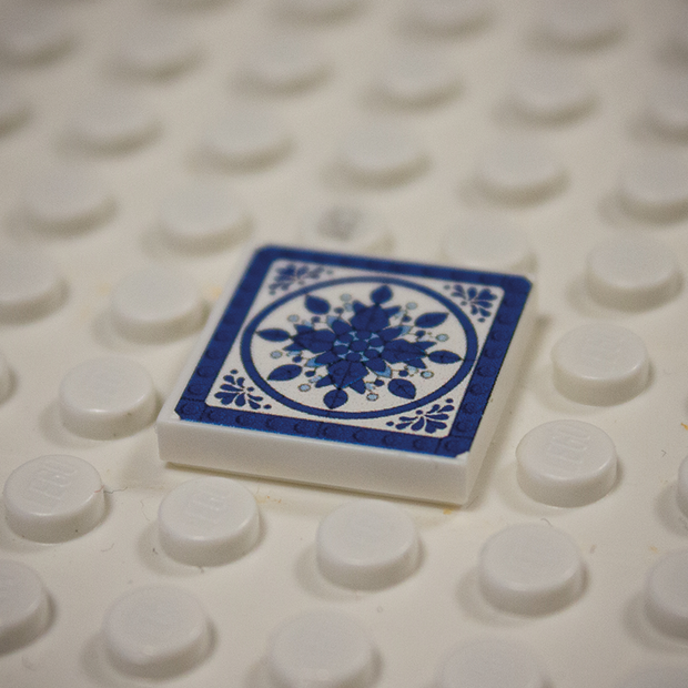 Printed Part - 2X2 Tile - Mandala with Blue Rim
