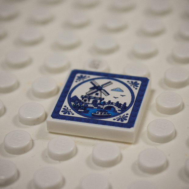 Printed Part - 2X2 Tile - Windmill with Blue Rim
