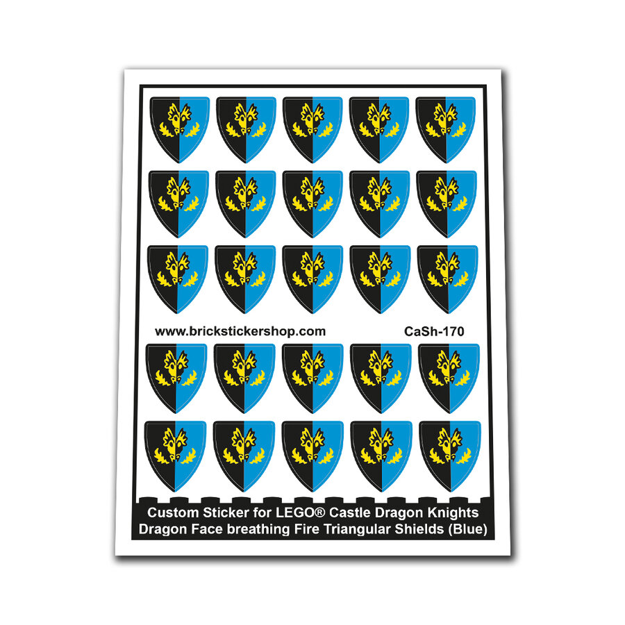 Custom Sticker - Dragon Face breathing Fire Triangular Shields (Blue)