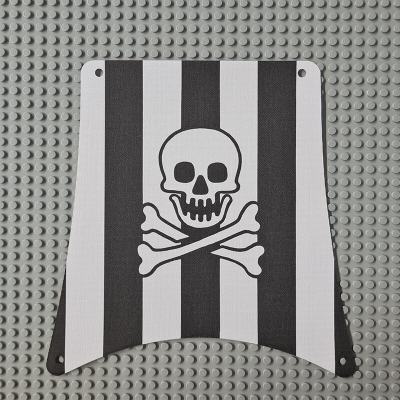 Replica Sailbb31 - Cloth Sail Square with Black Stripes, Skull and Crossbones Pattern