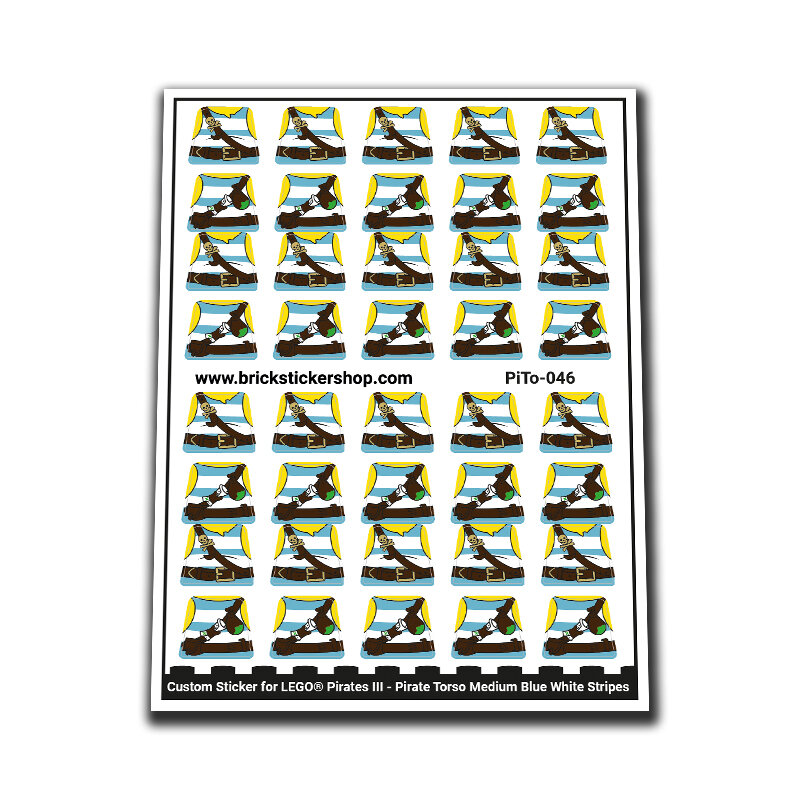 Custom Sticker - Piraten I II - Piraten Torsos Medium Blauw Witte Strepen