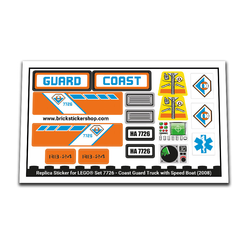 Replica Sticker voor Set 7726 - Coast Guard Truck with Speed Boat