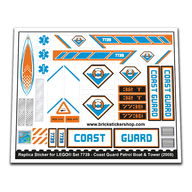 Replica Sticker voor Set 7739 - Coast Guard Patrol Boat &amp; Tower