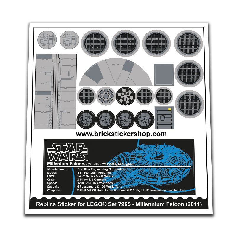 Replica Sticker voor Set 7965 - Millennium Falcon