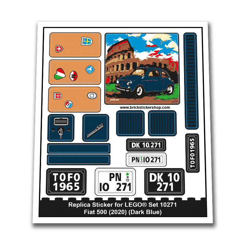 Replica Sticker voor Set 10271 - Fiat 500 (Dark Blue)