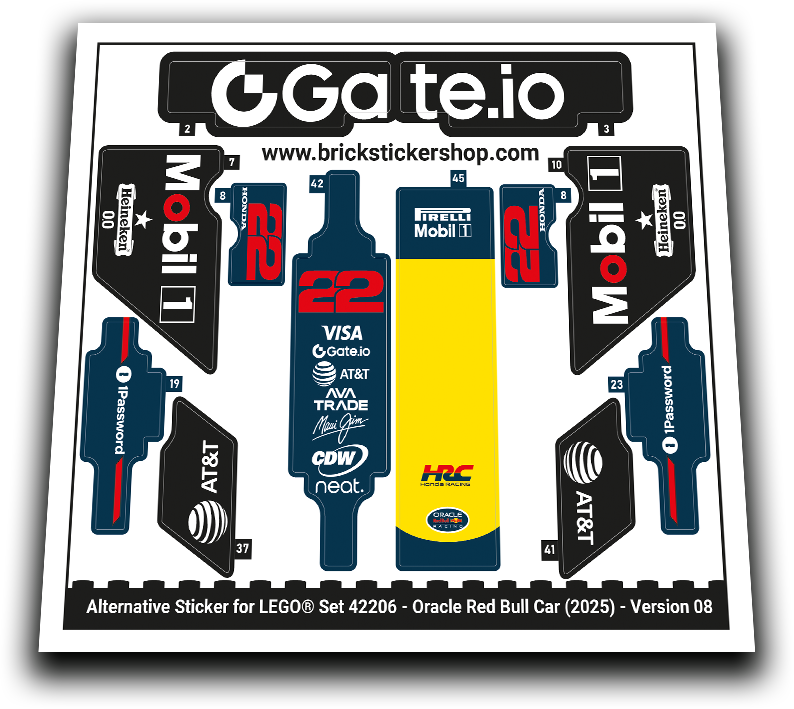 Alternative Sticker for Set 42206 - Oracle Red Bull Racing RB20 Car (Version 08, RB21 livery)