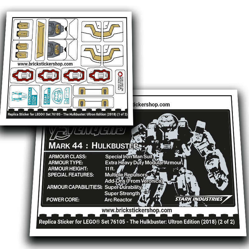 Replacement Sticker for Set 76105 - The Hulkbuster - Ultron Edition
