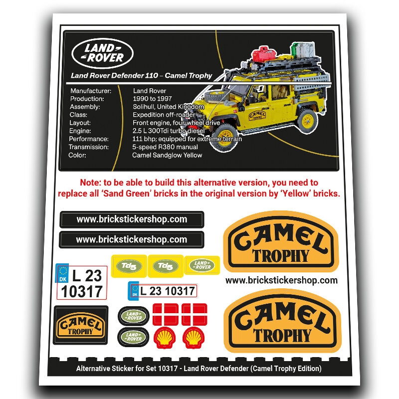 Alternative Sticker for Set 10317 - Land Rover Defender (Camel Trophy Version)