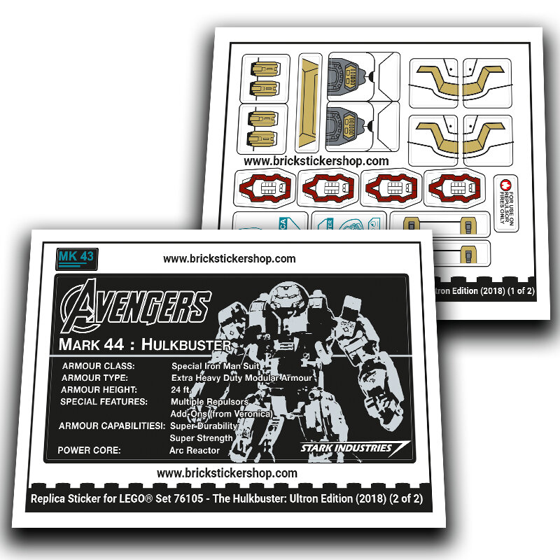 Replacement Sticker for Set 76105 - The Hulkbuster - Ultron Edition