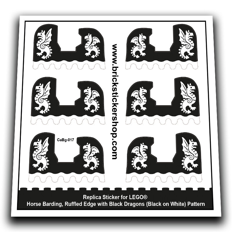 Custom Sticker - Horse Barding, Black Dragons (Black on White) Pattern