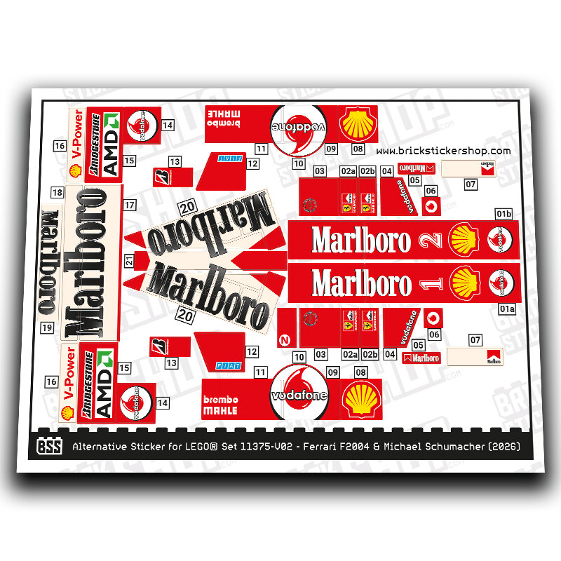 Adesivo alternativo per set 11375 &ndash; Ferrari F2004 &amp; Michael Schumacher