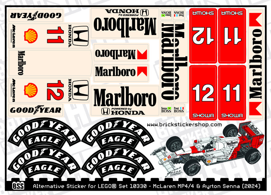 Alternative Sticker Bundle for Sets 10330, 10353 &amp; 11375 - Senna, Mansell &amp; Schumacher Liveries