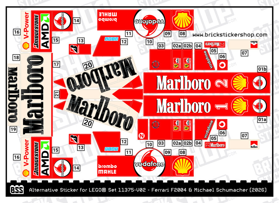 Alternative Sticker Bundle for Sets 10330, 10353 &amp; 11375 - Senna, Mansell &amp; Schumacher Liveries