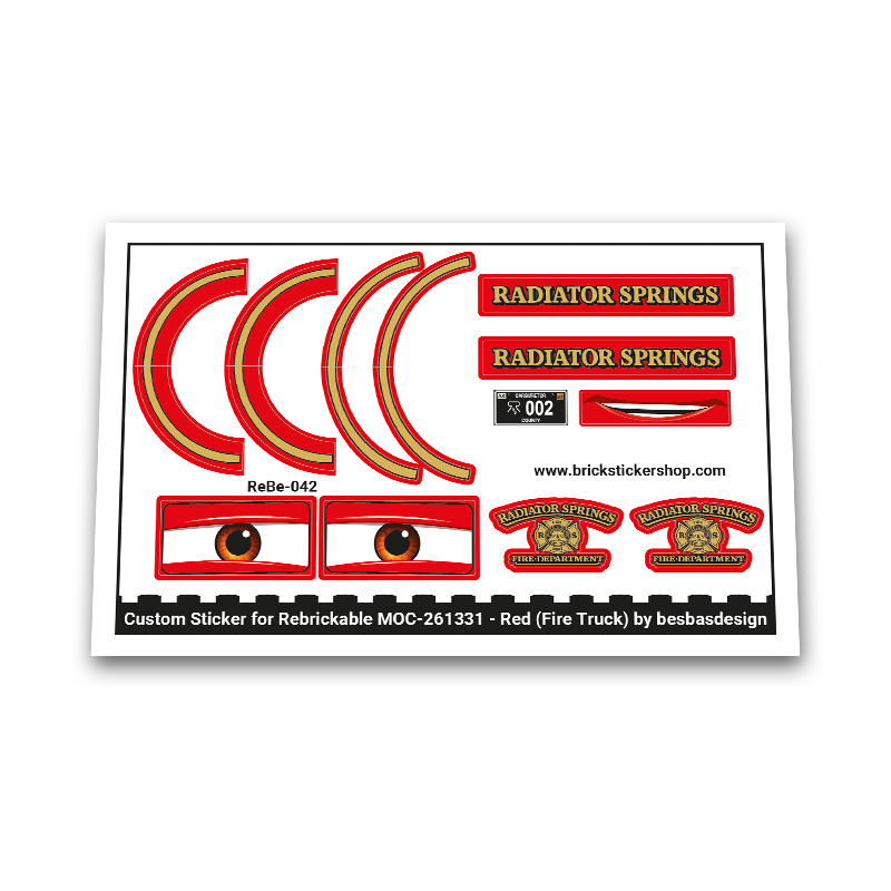Custom Sticker for MOC - 261331 - Red (Fire Truck) from Cars by Besbasdesign