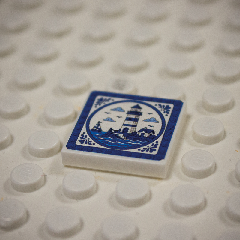 Printed Part - 2X2 Tile - Lighthouse with Blue Rim