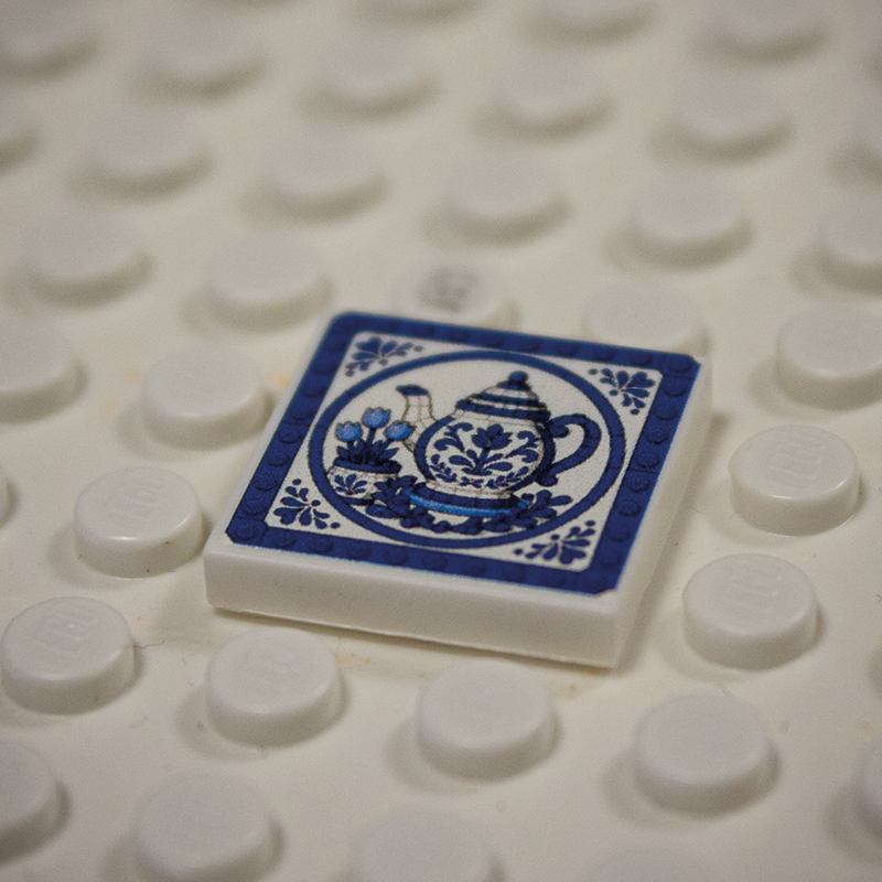 Printed Part - 2X2 Tile - Teapot with Blue Rim