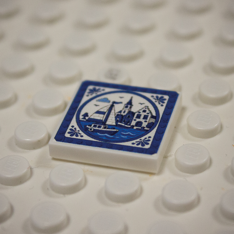 Printed Part - 2X2 Tile - Port city with Blue Rim