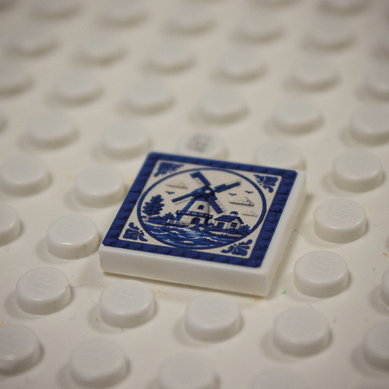 Printed Part - 2X2 Tile - Windmill with blue rim