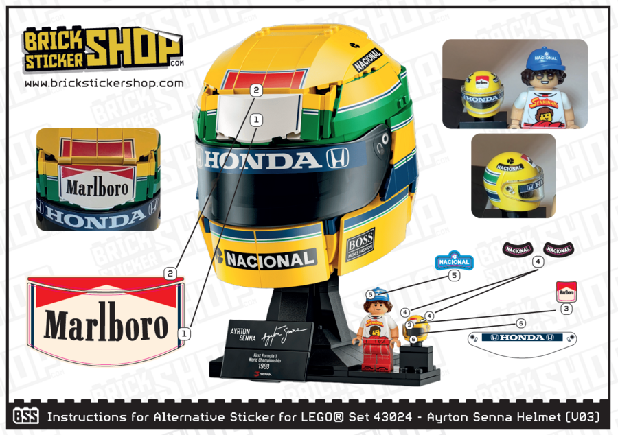 Alternative Sticker for Set 43024 - Ayrton Senna Helmet (V03)