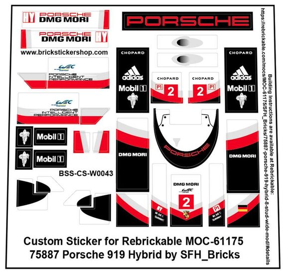 Custom Sticker - Rebrickable MOC 61175 - Porsche 919 Hybrid