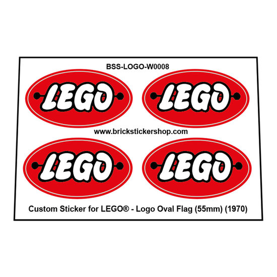 Precut Lego Custom Stickers voor LEGO Logo Oval Flag (55mm) (1970)