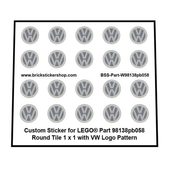 Precut Custom Stickers for Lego Round Tile 1 x 1 with VW Logo Pattern