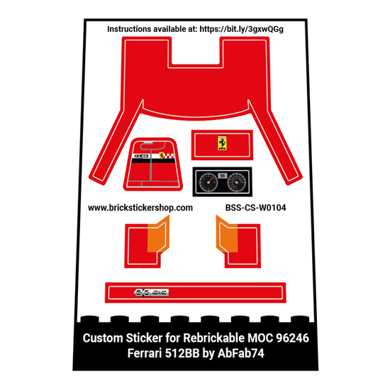 Custom Sticker for Rebrickable MOC 96246 - Ferrari 512BB by AbFab74