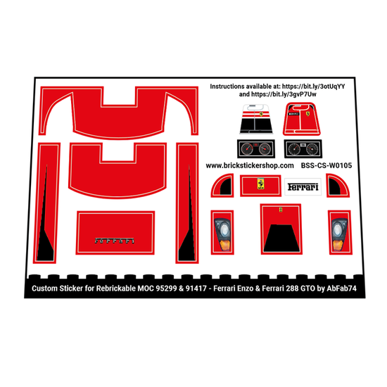 Custom Sticker for Rebrickable MOC 95299 &amp; 91417 - Ferrari Enzo &amp; Ferrari 288 GTO by AbFab74