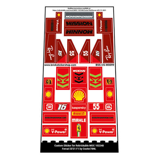 Custom Sticker for Rebrickable MOC 102248 - Ferrari SF21 F1 Designer:&nbsp; Cooter78NL