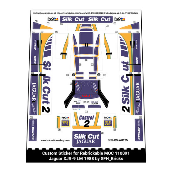 Sticker Sheet for Rebrickable MOC 110091 - Jaguar XJR-9 LM 1988 by SFH_Bricks