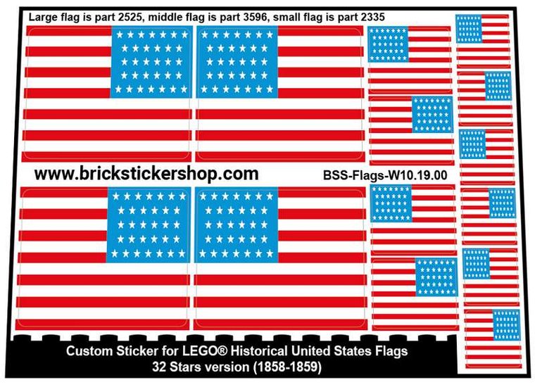 Custom Stickers for LEGO Flags - 32 Stars Version (1858-1859)