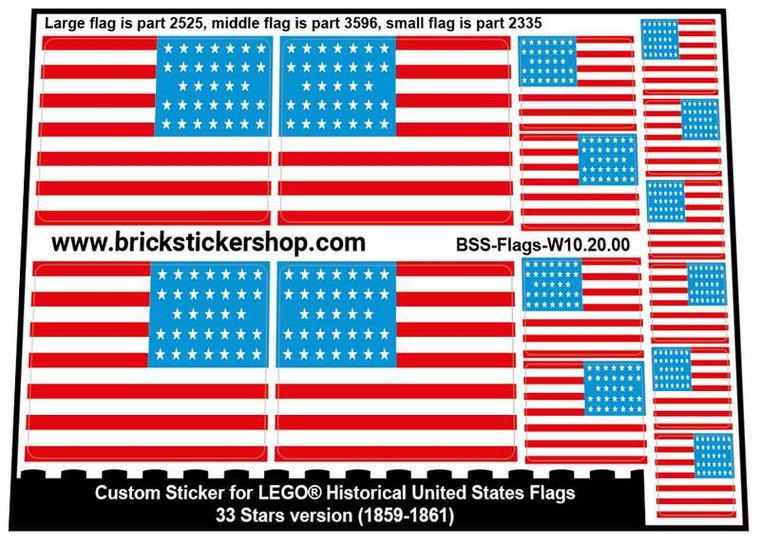 Custom Stickers for LEGO Flags - 33 Stars Version (1859-1861)