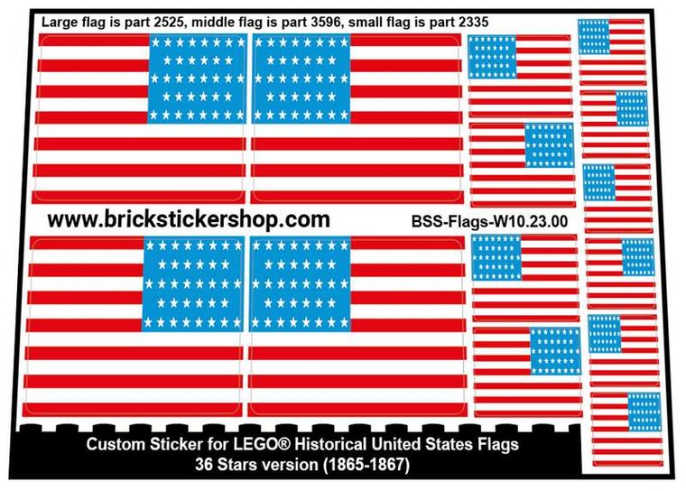 Custom Stickers for LEGO Flags - 36 Stars Version (1865-1867)