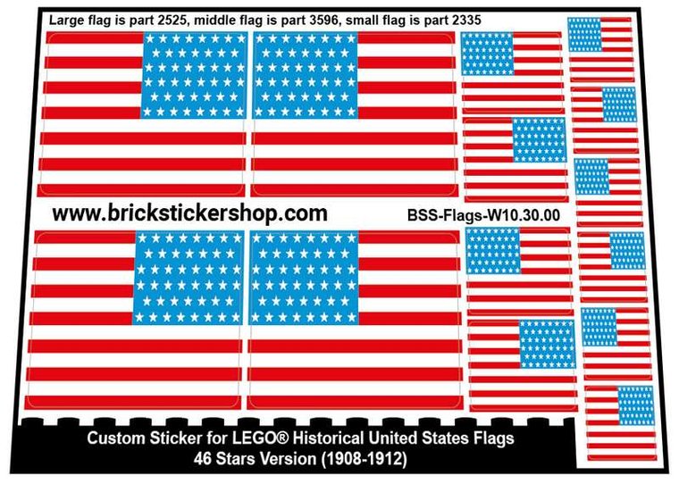 Custom Stickers for LEGO Flags - 46 Stars Version (1908-1912)