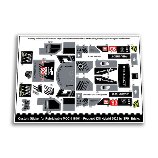 Sticker Sheet for Rebrickable MOC 116401 - Peugeot 9X8 Hybrid 2023 by SFH_Bricks