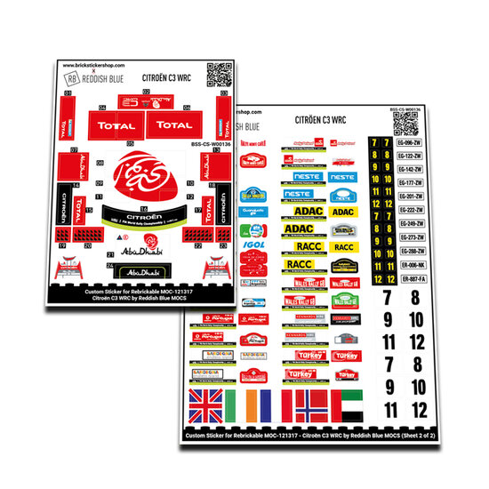 Custom Stickers fits LEGO Rebrickable MOC 121317 - Citro&euml;n C3 WRC by Reddish Blue MOCs