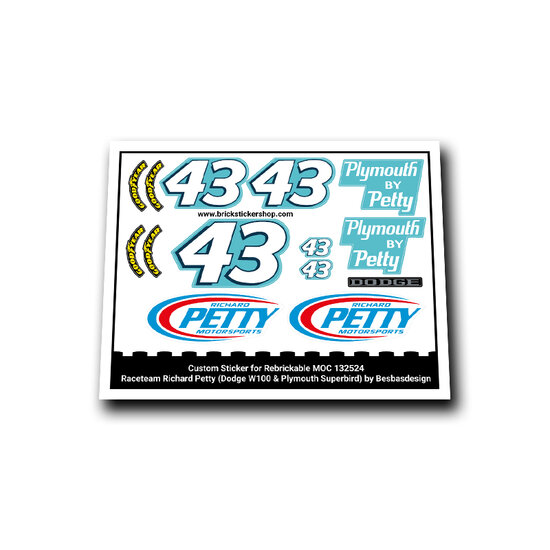 Custom Sticker - Rebrickable MOC 134392 - Raceteam Richard Petty (Dodge W100 &amp; Plymouth Superbird) by besbasdesign