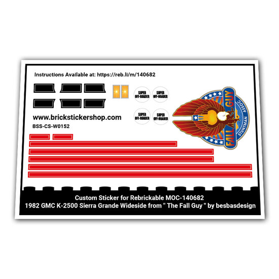 Custom Sticker - Rebrickable MOC-140682 - 1982 GMC K-2500 Sierra Grande Wideside from &quot; The Fall Guy &quot; by besbasdesign