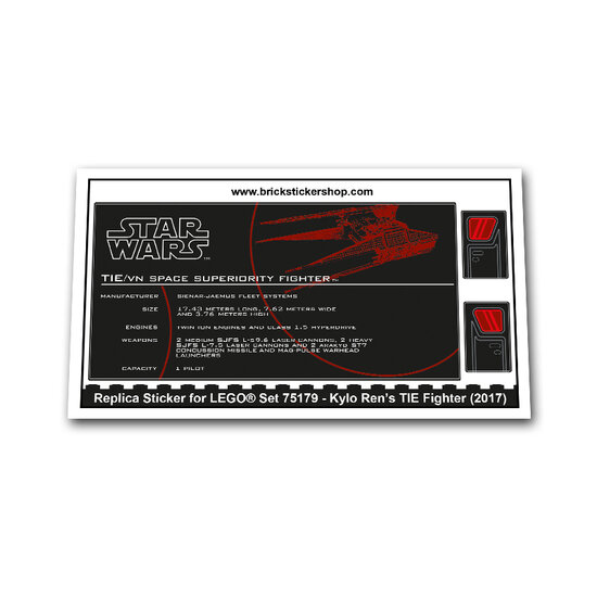 Replacement Sticker for Set 75179 - Kylo Ren&#039;s TIE Fighter